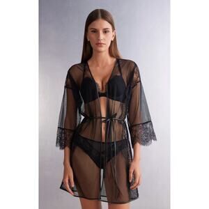 NWT Intimissimi Iconic Beauty Tulle and Lace Elegant Robe - Black Women's sz M/L